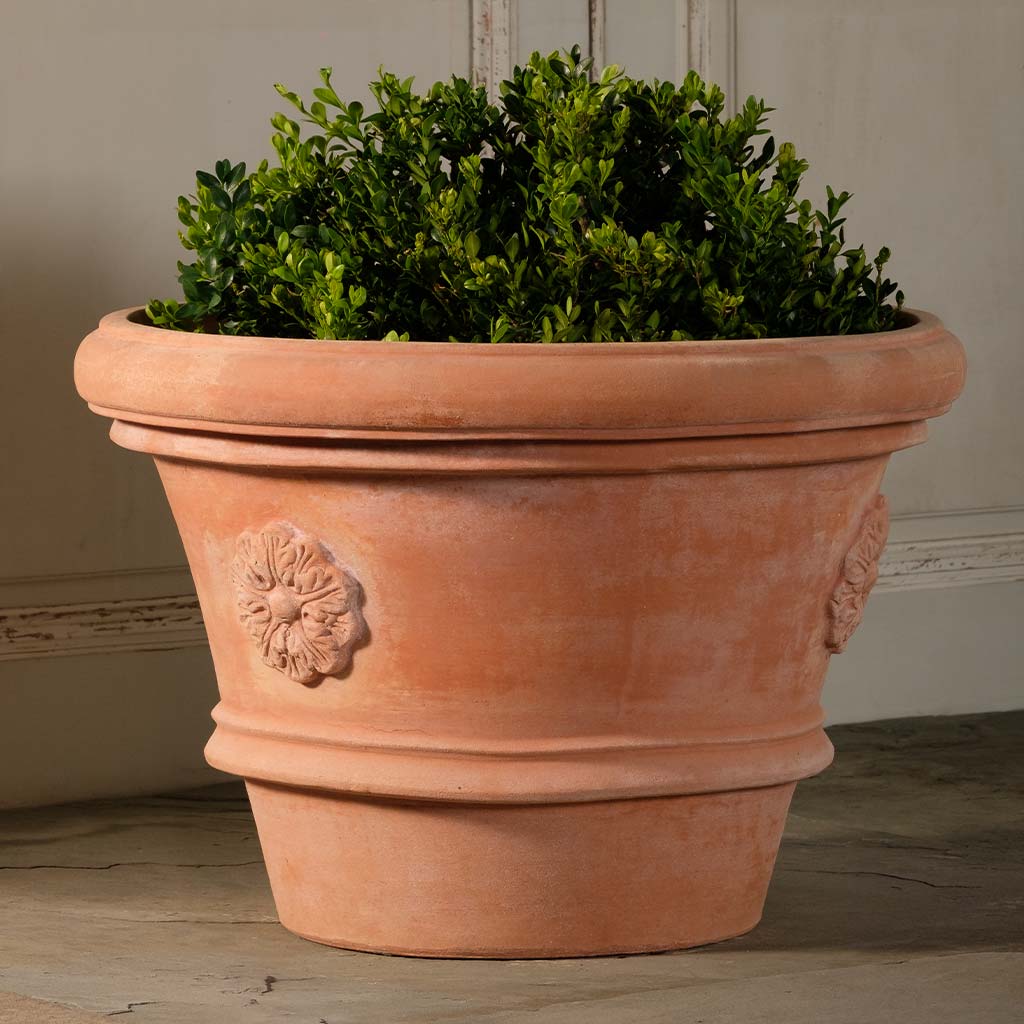 frost proof terracotta plant pots Rolled Rim Planter With Rosette